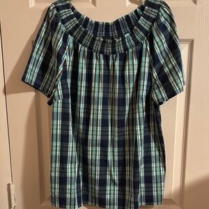 Talbots Blue and Green Plaid Top